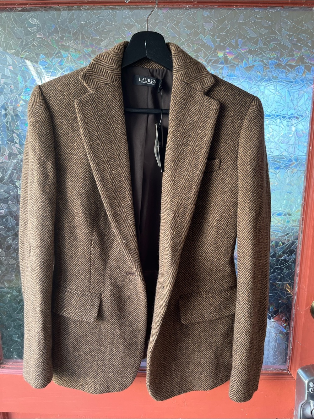 Lauren Ralph Lauren Brown Herringbone Wool Blazer petite 2